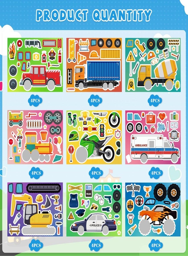 Fyguard 36 Sheets Vehicle Stickers, Make Your Own Truck Stickers for Kids, Mixed and Match Car Sticker for Construction Party Favors Classroom Exchange DIY Craft Birthday Gifts - Image 3